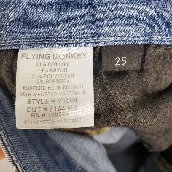 Flying Monkey Jeans Womens 25 Patchwork Skinny Asymmetrical Raw Hem Distressed - Picture 12 of 12